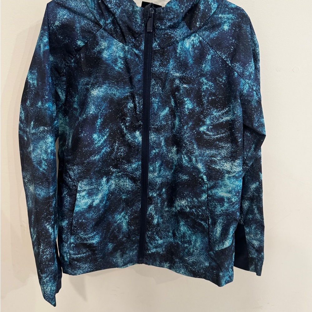 All in Motion Blue Raincoat with Artistic Tie-Dye Design